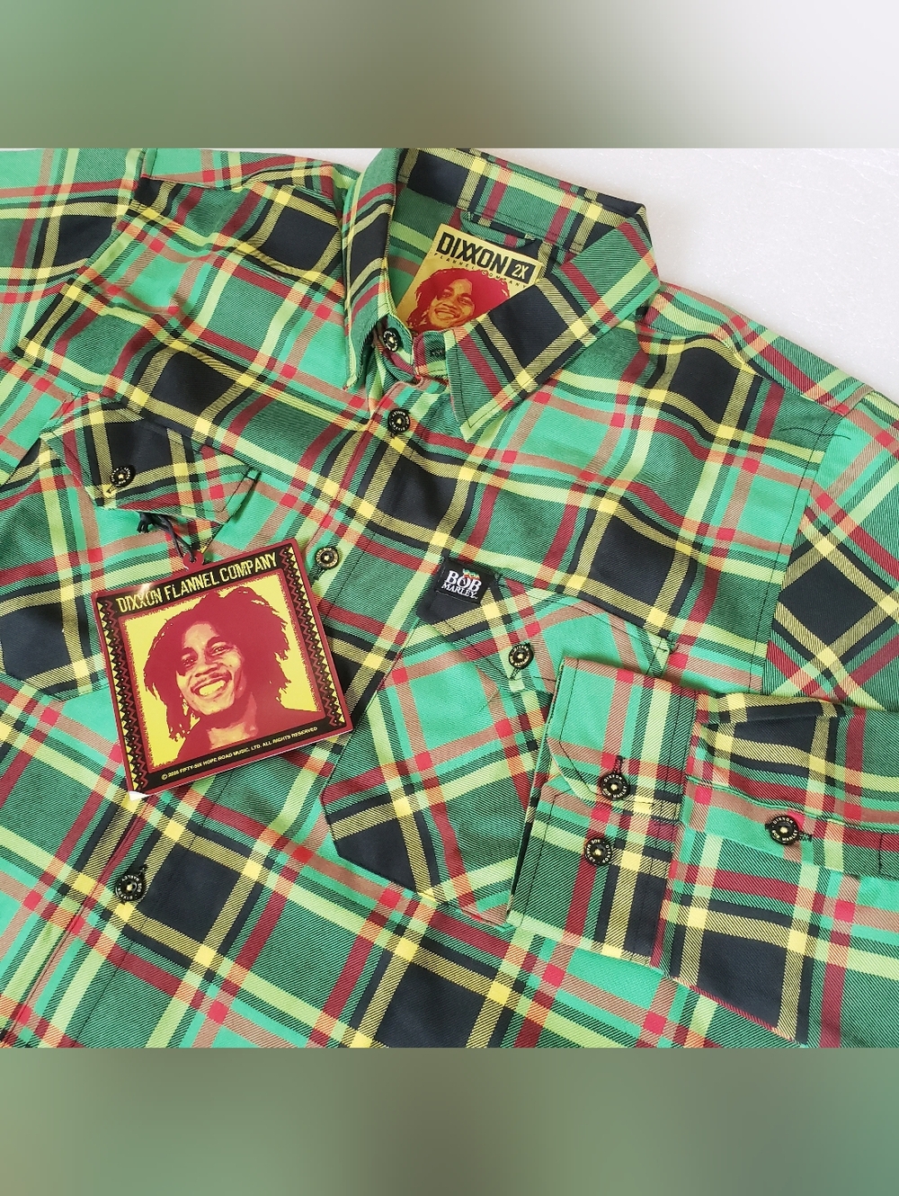 NWT Dixxon Men's 2X 2XL Bob Marley 2026 Flannel Shirt